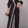 Metal Ring Black Cold Shoulder V Neck Jumpsuit -Rosewe Promotion Store 317638 P 16774740319950