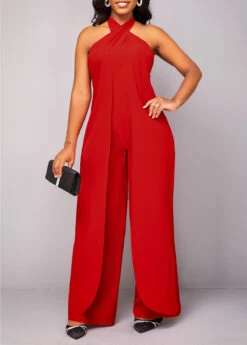 Criss Cross Tie Back Red Sleeveless Jumpsuit -Rosewe Promotion Store 317641 P 16708972834943