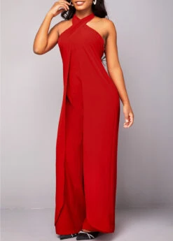 Criss Cross Tie Back Red Sleeveless Jumpsuit -Rosewe Promotion Store 317641 P 16708972839472