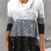 Snowflake Print Cowl Neck Grey Long Sleeve Sweatshirt -Rosewe Promotion Store 317861 P 1666233561828