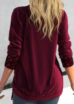 Plus Size Wine Red Square Neck Sequin T Shirt -Rosewe Promotion Store 317874 P 1670462146268