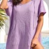 Hooded Collar Pocket Light Purple Cover Up -Rosewe Promotion Store 318048 P 16711951870550