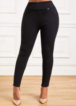Skinny Elastic Waist Black Pocket Pants -Rosewe Promotion Store 318077 P 16672120985983