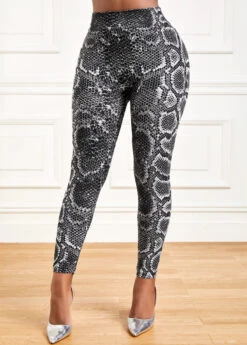 Snakeskin Print Grey High Waisted Leggings -Rosewe Promotion Store 318088 P 16669522730774