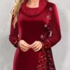 Wine Red Cowl Neck Eyelet Long Sleeve Sweatshirt -Rosewe Promotion Store 318094 P 1670402879172