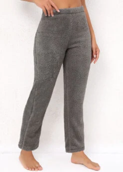Grey Elastic Waist High Waisted Plush Pants