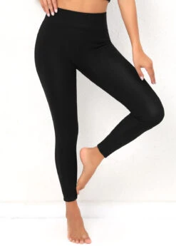 High Waisted Ankle Length Black Leggings -Rosewe Promotion Store 318261 P 16678059750343