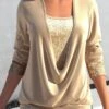 Champagne Square Neck Long Sleeve Sequin T Shirt -Rosewe Promotion Store 318271 P 1670462215671