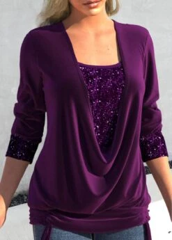 Plus Size Purple Long Sleeve T Shirt -Rosewe Promotion Store 318272 P 1670476252118