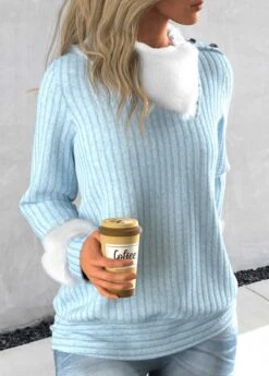 Light Blue Asymmetrical Neck Long Sleeve Sweatshirt 7 Light Blue Asymmetrical Neck Long Sleeve Sweatshirt -Rosewe Promotion Store 318375 P 1666754330181
