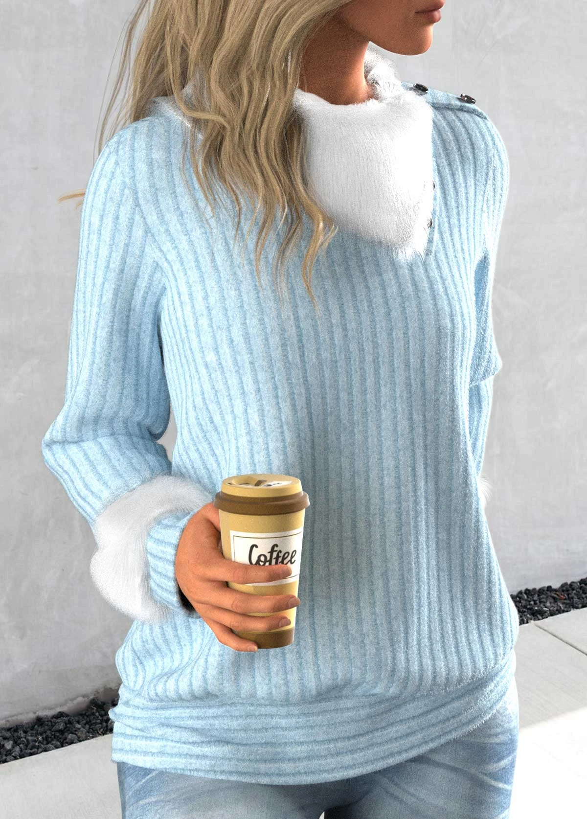 Light Blue Asymmetrical Neck Long Sleeve Sweatshirt 5 Light Blue Asymmetrical Neck Long Sleeve Sweatshirt - Image 3