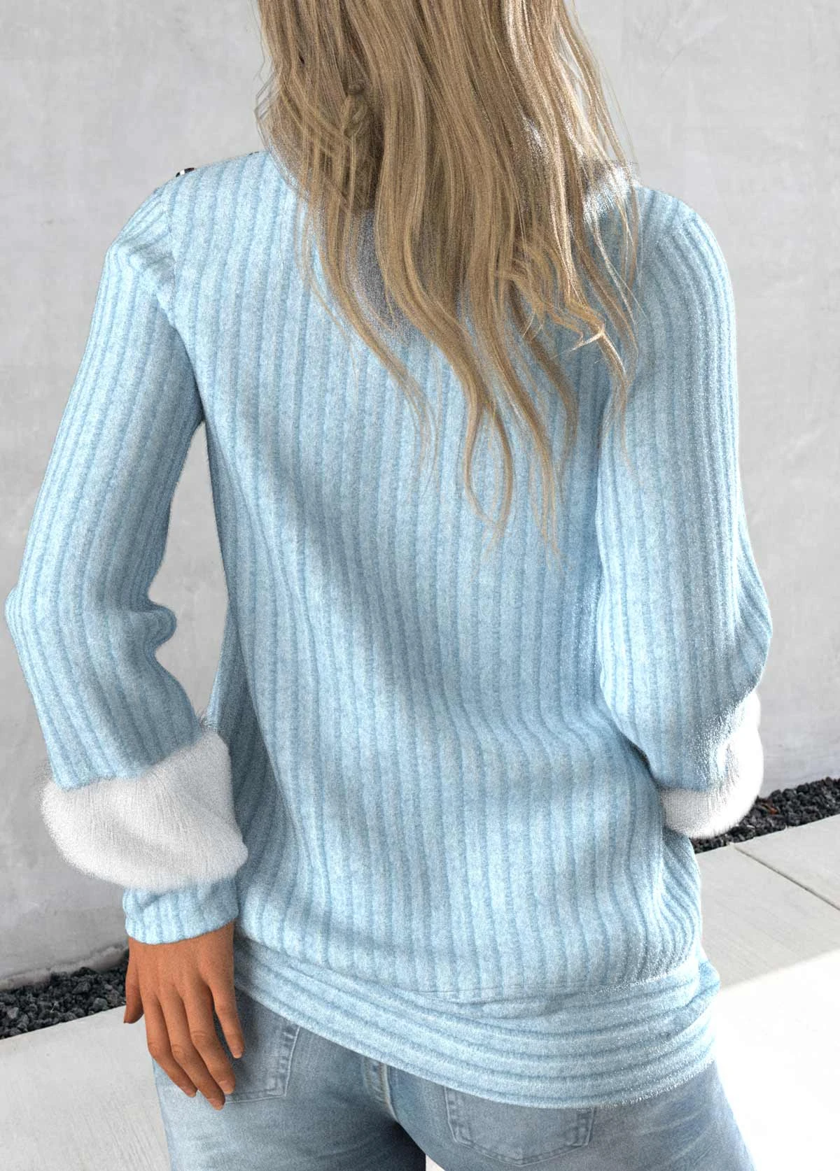 Light Blue Asymmetrical Neck Long Sleeve Sweatshirt 4 Light Blue Asymmetrical Neck Long Sleeve Sweatshirt - Image 2