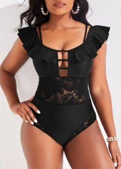 Spaghetti Strap Lace Black One Piece Swimwear -Rosewe Promotion Store 318544 P 16716241652813