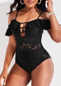 Spaghetti Strap Lace Black One Piece Swimwear -Rosewe Promotion Store 318544 P 16716241655052