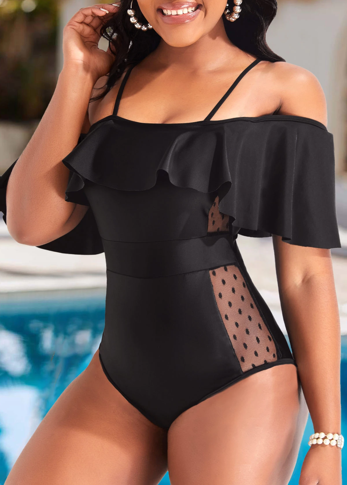 Flounce Lace Black One Piece Swimwear 5 Flounce Lace Black One Piece Swimwear - Image 3