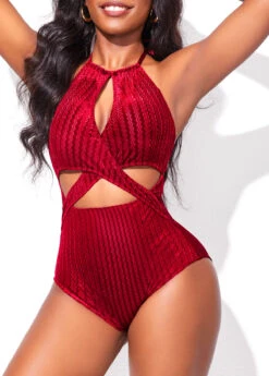 Cutout Criss Cross Wine Red One Piece Swimwear -Rosewe Promotion Store 318613 P 16693710923184