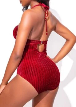 Cutout Criss Cross Wine Red One Piece Swimwear -Rosewe Promotion Store 318613 P 16693710929031