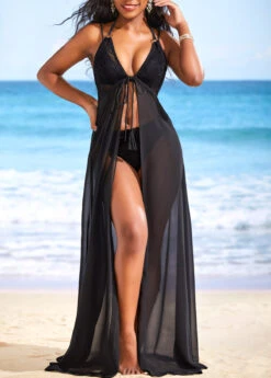 Tie Front Metal Ring Black Cover Up -Rosewe Promotion Store 318633 P 16722266030294