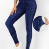 Beaded Denim Blue Elastic Waist Leggings -Rosewe Promotion Store 318674 P 16680614754320