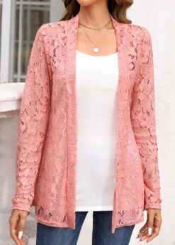 Two Piece Pink Long Sleeve Blouse And Camisole -Rosewe Promotion Store 318795 P 16776504373974