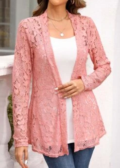 Two Piece Pink Long Sleeve Blouse And Camisole -Rosewe Promotion Store 318795 P 16776504378383