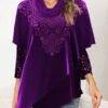 Tribal Print Sequin Dark Purple Cowl Neck Sweatshirt -Rosewe Promotion Store 318992 P 1669000796432