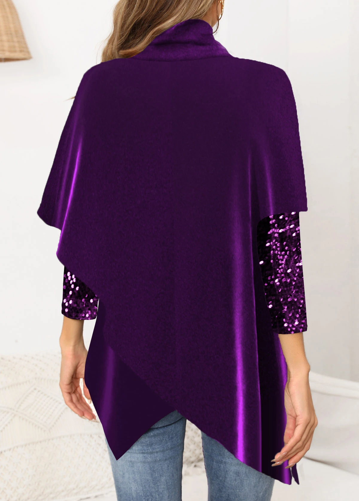 Tribal Print Sequin Dark Purple Cowl Neck Sweatshirt 4 Tribal Print Sequin Dark Purple Cowl Neck Sweatshirt - Image 2