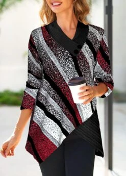 Geometric Print Cross Hem Multi Color Sweatshirt