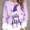Christmas Snowman Print Purple Long Sleeve Sweatshirt -Rosewe Promotion Store 319005 P 1667547274113