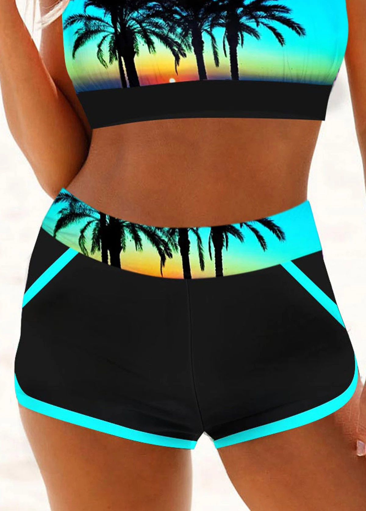 Black Mid Waisted Landscape Print Swim Shorts 3 Black Mid Waisted Landscape Print Swim Shorts