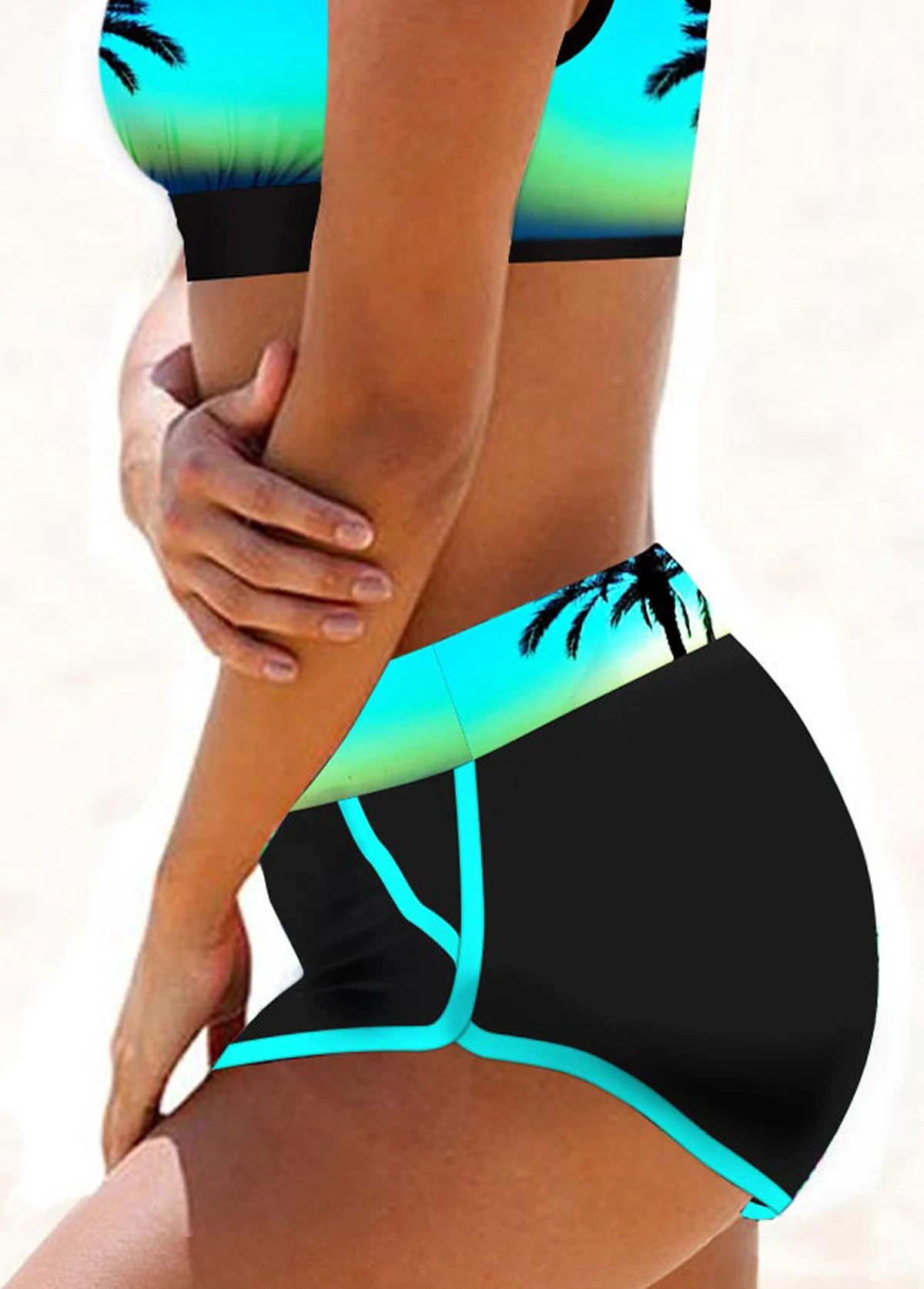 Black Mid Waisted Landscape Print Swim Shorts 5 Black Mid Waisted Landscape Print Swim Shorts - Image 3