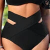 Cross Strap High Waisted Black Bikini Bottom