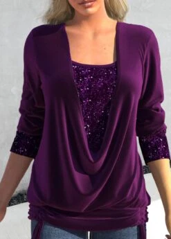 Plus Size Purple Long Sleeve T Shirt