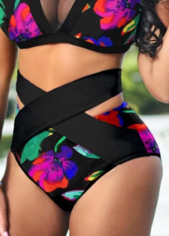 High Waisted Multi Color Floral Print Bikini Bottom