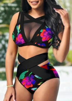 High Waisted Multi Color Floral Print Bikini Bottom -Rosewe Promotion Store 319124 P 1671428816833