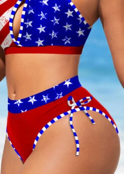 Mid Waisted Red Flag Print Bikini Bottom -Rosewe Promotion Store 319126 P 1671428839393