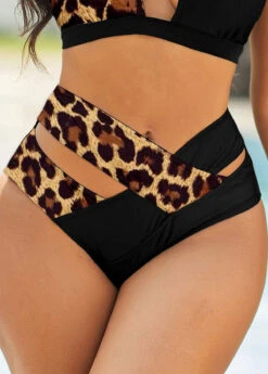 Mid Waisted Cutout Leopard Bikini Bottom