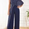 Lace Navy One Shoulder Sleeveless Jumpsuit -Rosewe Promotion Store 319158 P 16717049633240