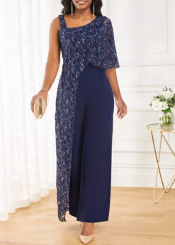 Lace Navy One Shoulder Sleeveless Jumpsuit -Rosewe Promotion Store 319158 P 16717049634483