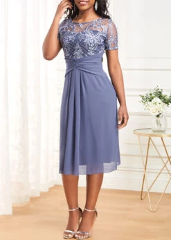 Plus Size Dusty Blue Lace H Shape Dress -Rosewe Promotion Store 319161 P 16800884002672