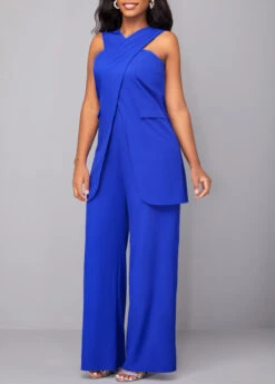 Sleeveless Criss Cross Royal Blue Jumpsuit -Rosewe Promotion Store 319215 P 16704941551072