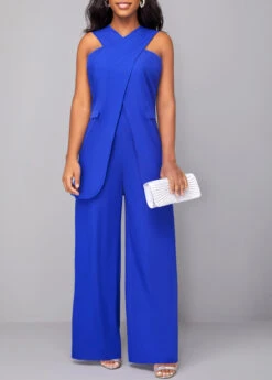 Sleeveless Criss Cross Royal Blue Jumpsuit -Rosewe Promotion Store 319215 P 16704941555363