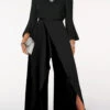 Sequin Long Sleeve Black V Neck Jumpsuit -Rosewe Promotion Store 319273 P 1669618895740