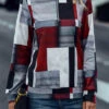 Geometric Print Zipper Deep Red High Neck Sweatshirt -Rosewe Promotion Store 319426 P 16692861041860