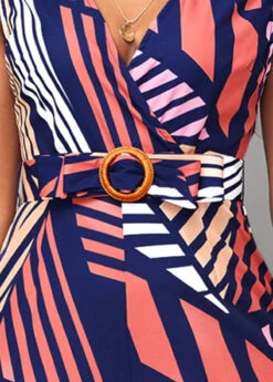 Striped Belted Multi Color V Neck Jumpsuit -Rosewe Promotion Store 319496 P 16771207302504