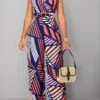 Striped Belted Multi Color V Neck Jumpsuit -Rosewe Promotion Store 319496 P 16771207304070