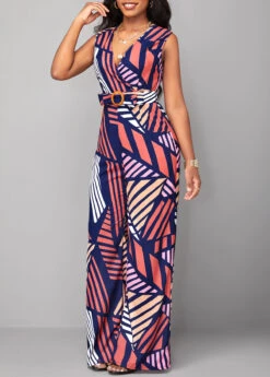Striped Belted Multi Color V Neck Jumpsuit -Rosewe Promotion Store 319496 P 16771207308602