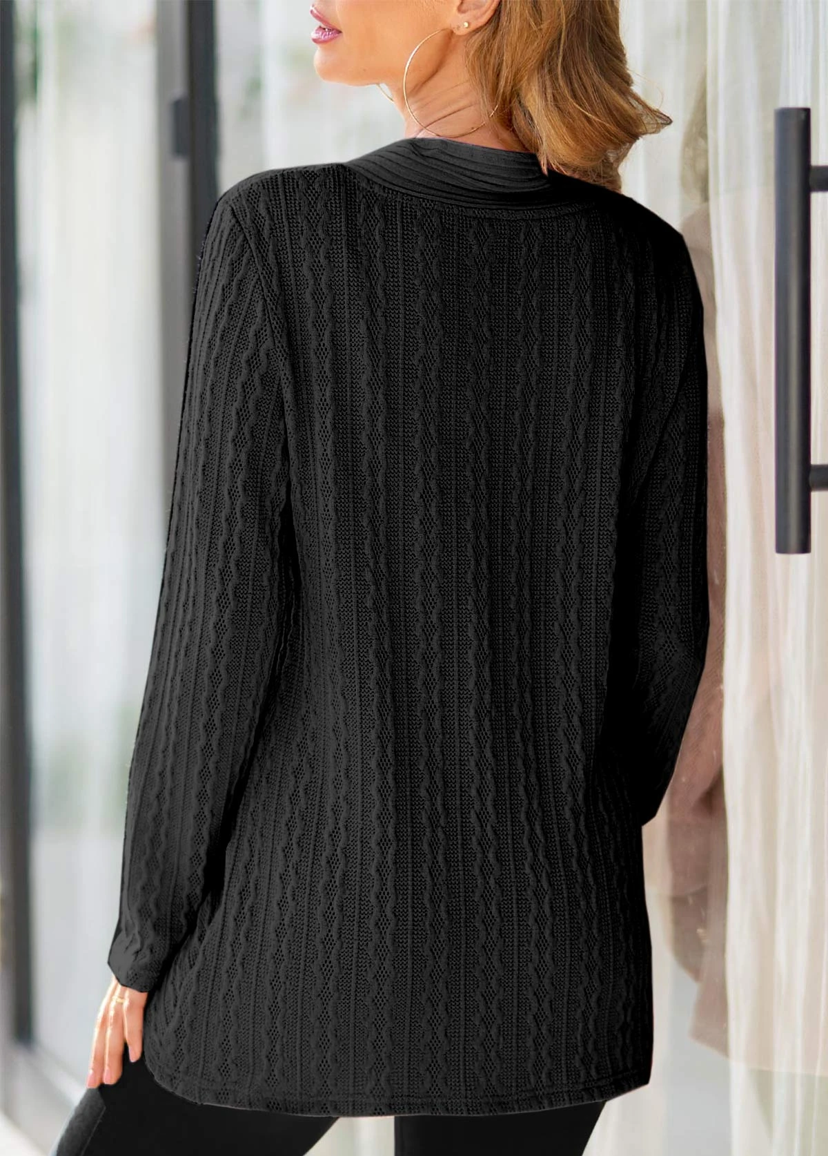 Plaid Surplice Black V Neck Long Sleeve Sweatshirt 4 Plaid Surplice Black V Neck Long Sleeve Sweatshirt - Image 2