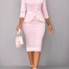 Plus Size Light Pink Contrast Binding Bodycon Dress -Rosewe Promotion Store 319643 P 16774736303590