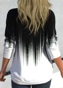 Ombre Fake 2in1 Black Square Neck Sweatshirt -Rosewe Promotion Store 319713 P 1668168238906